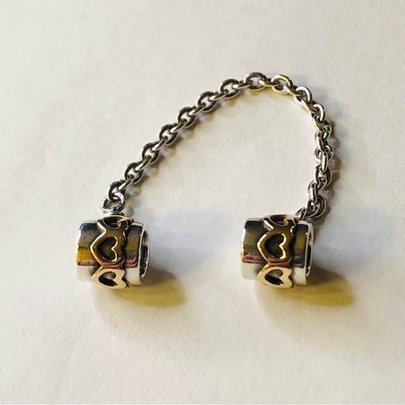 Retired Pandora 14k Hearts Sterling Silver Safety Chain Charm - Picture 4 of 9